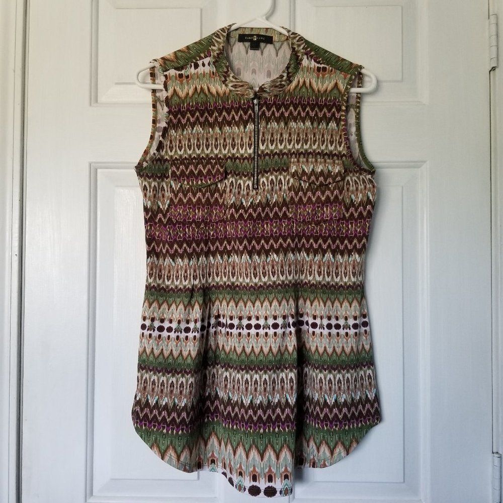❤️3/$12 Time Line Women's Blouse Medium Geometric Sleeveless